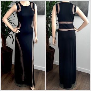 Guess Black Maxi Dress with Mesh Cutout Detail